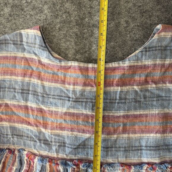 Free People Flowy Mini Dress Boho Raw Hem Multicolor Stripes Short Sleeve Size S - Picture 7 of 7